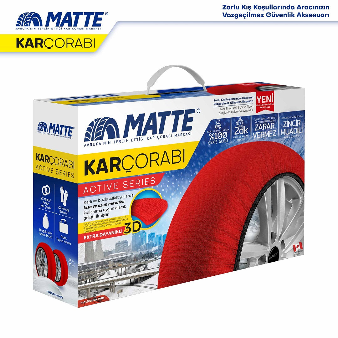 MATTE Active Series Oto Araba Lastik Anti Patinaj Kar Çorabı Kırmızı MEDIUM