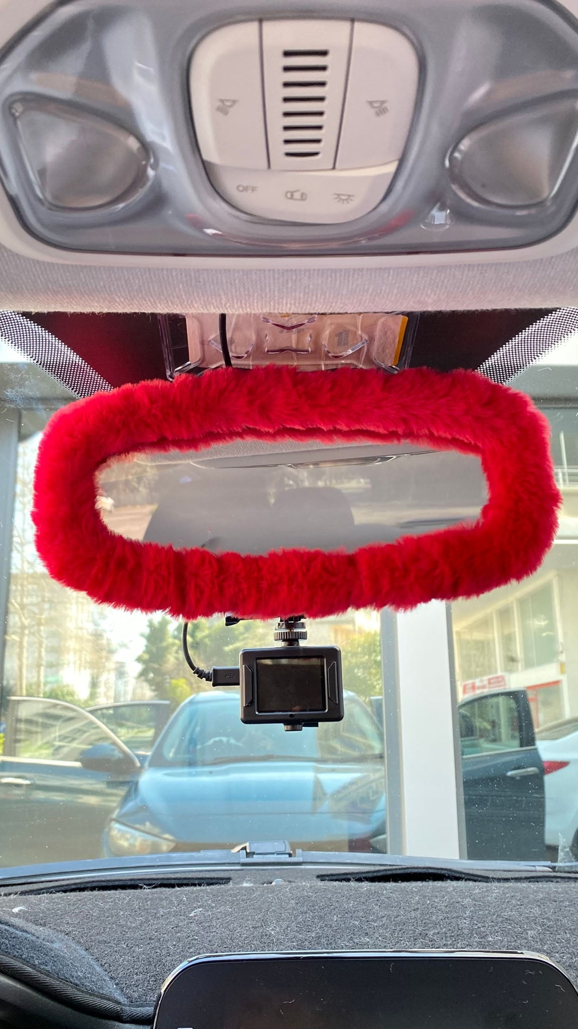 Peluş Dikiz Ayna Kılıfı Süs Kırmızı