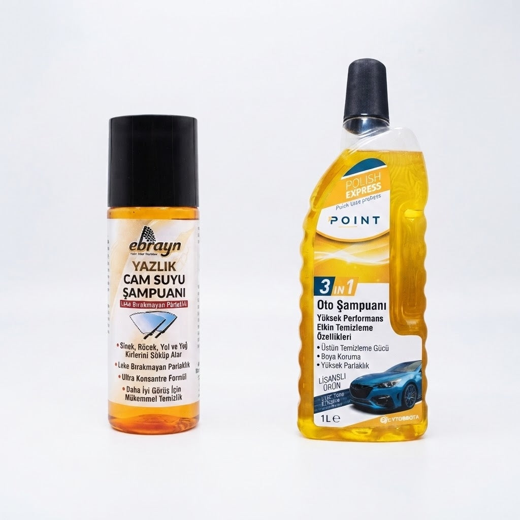 Cilalı Konsantre Oto Şampuanı 1 Litre ve Oto Cam Suyu Şampuanı 40 ml 1 Adet