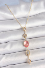 Pirinç Zincir Pembe Gold Renk Zirkon Taşlı Y Kolye