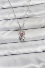 316L Çelik Zincir Gümüş Renk Teddy Bear Model Zirkon Taşlı Kadın Kolye