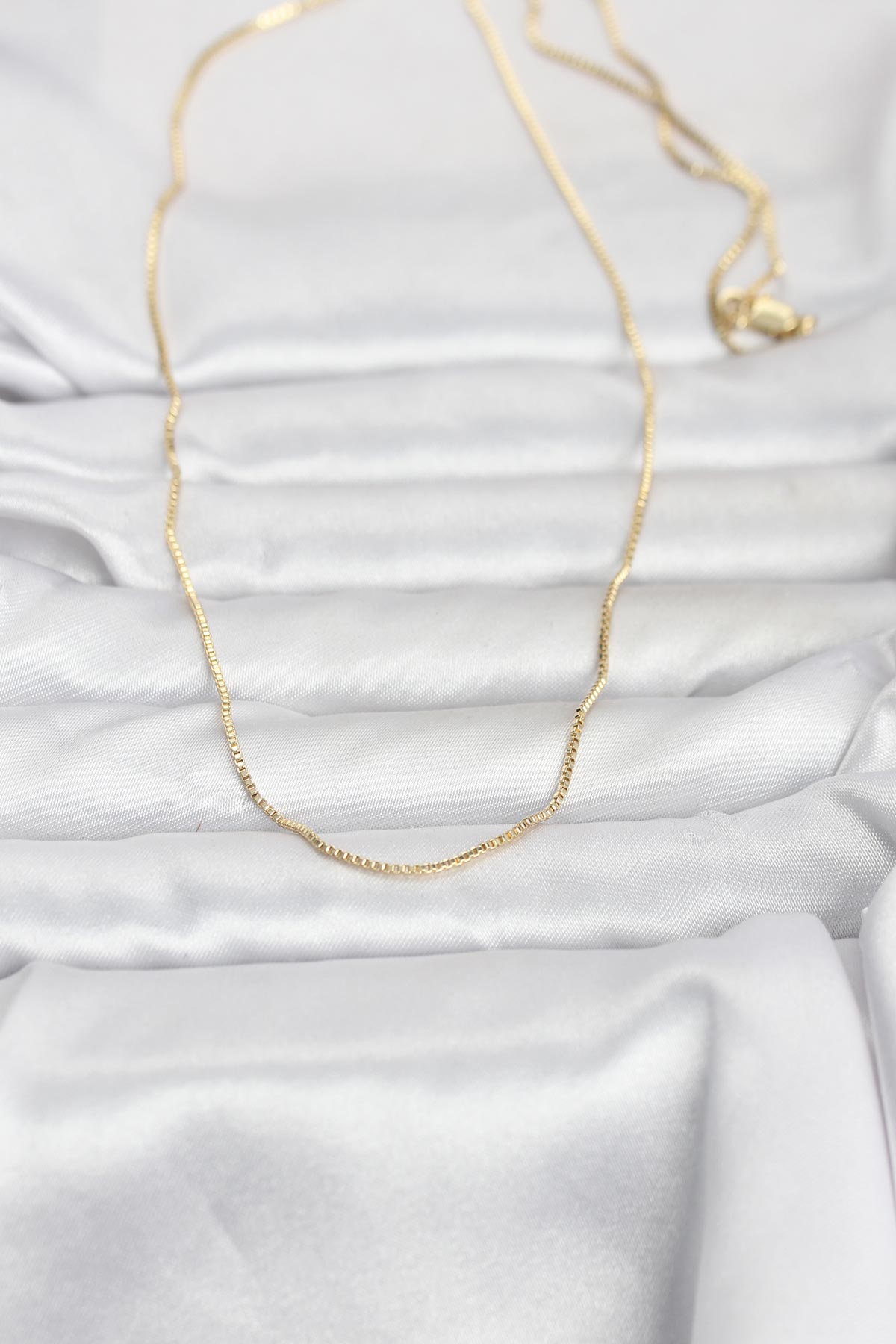 CM 14K Gold Renk İnce Kare Zincirli Model 60 cm Kadın Kolye