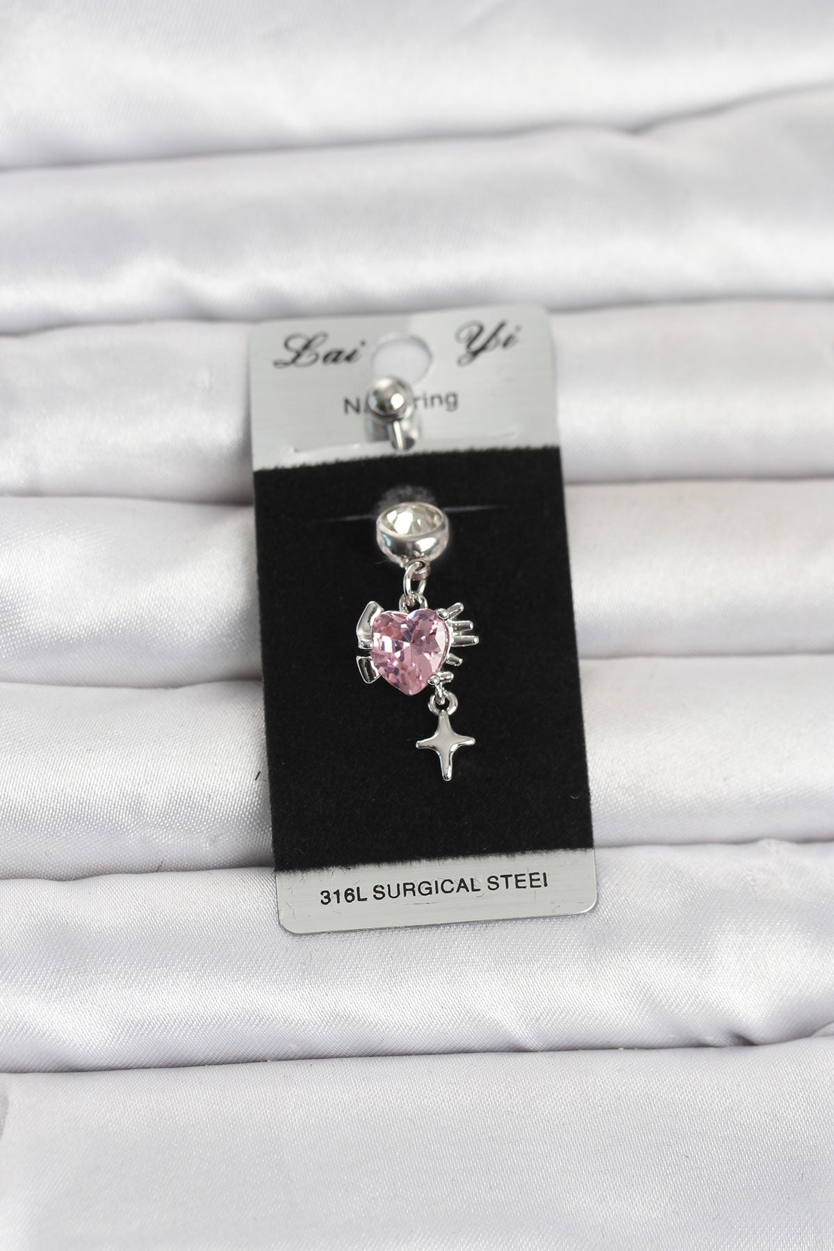 316L Cerrahi Çelik Pembe Zirkon Taşlı Model Göbek Piercing