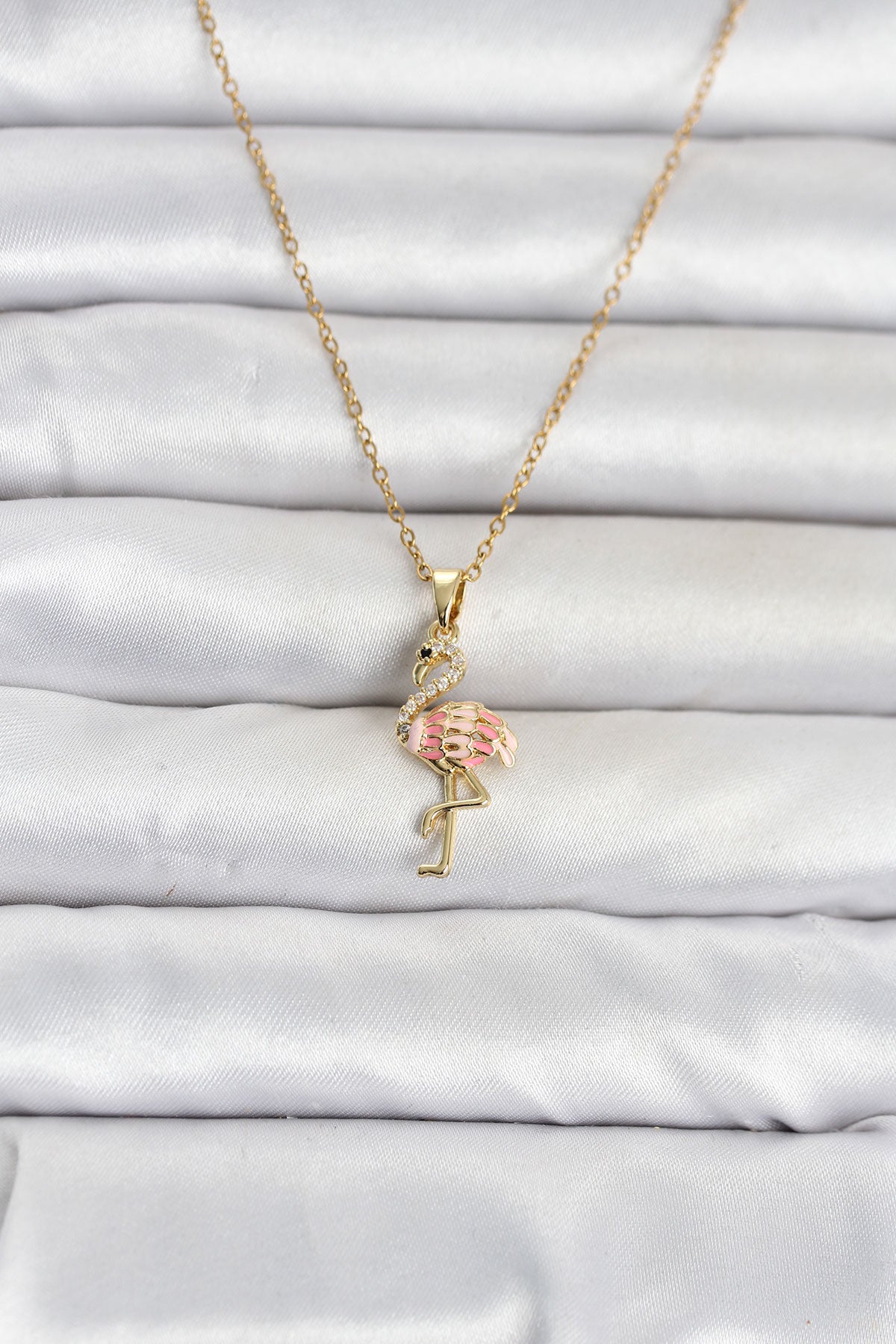 316L Çelik Zincir Gold Renk Flamingo Model Kadın Kolye