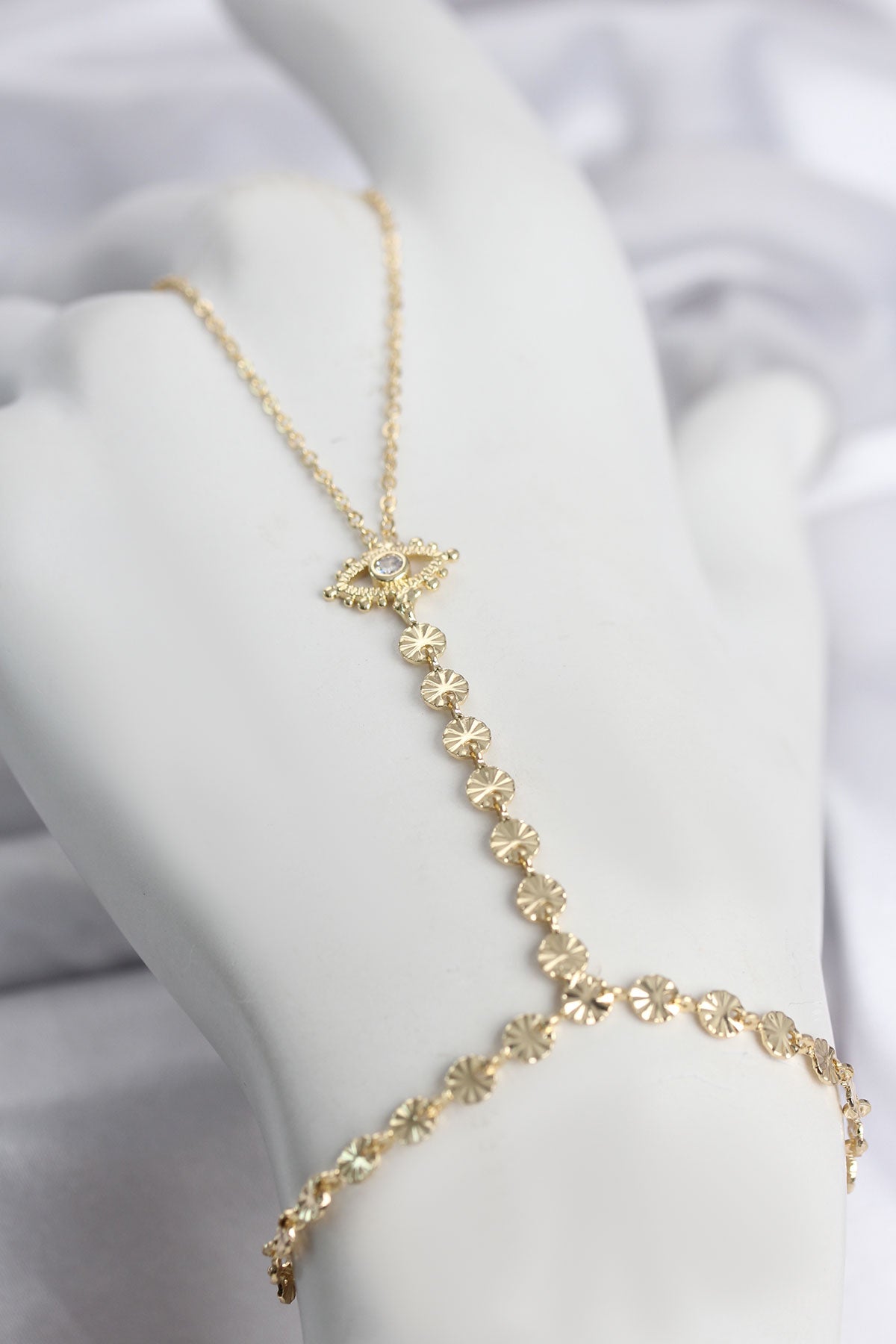 Gold Renk Pirinç Zirkon Taşlı Göz Model Şahmeran