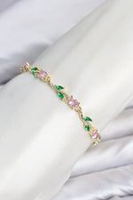 Pirinç Gold Renk Pembe Zirkon Taşlı Çiçek Model Kadın Bileklik