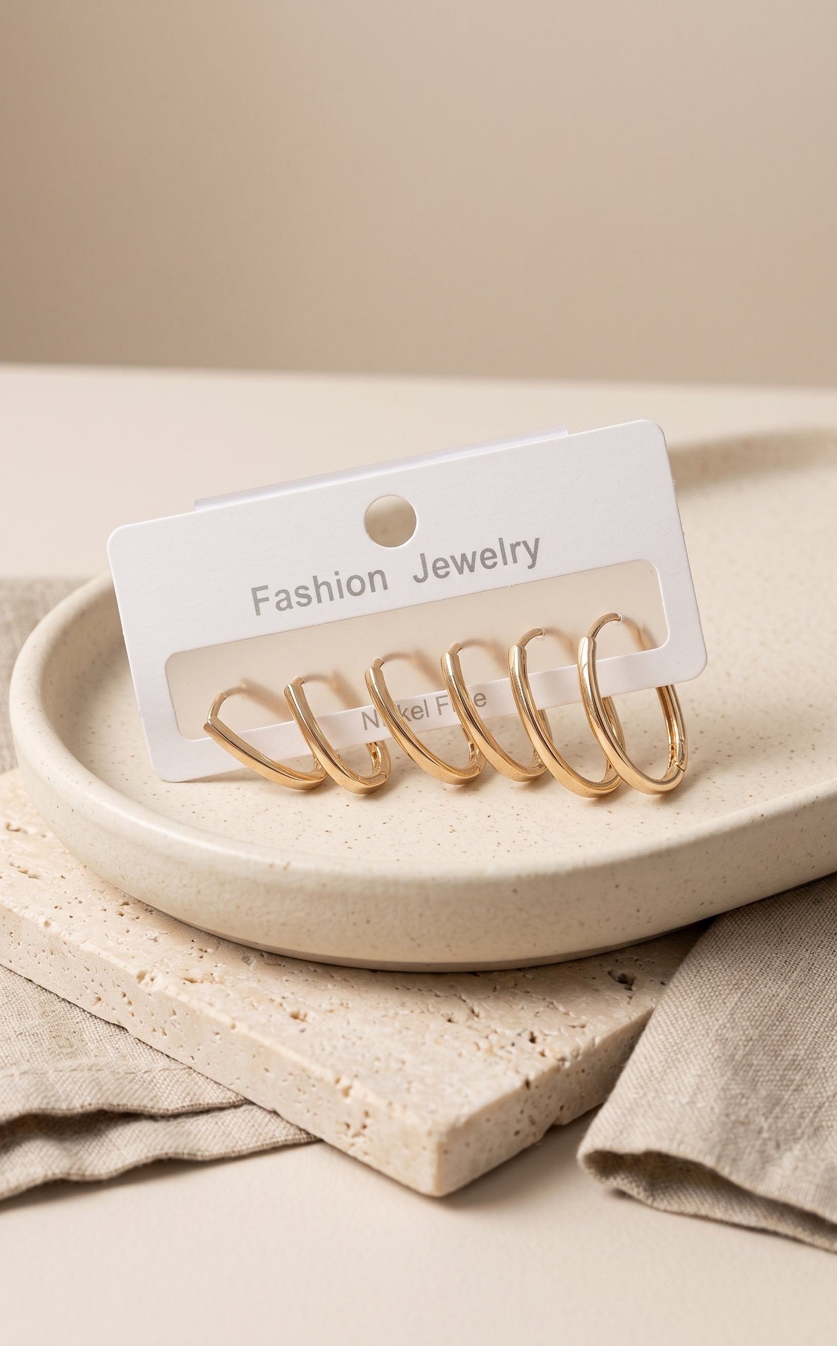 Pirinç Gold Renk İnce Oval Küpe Seti