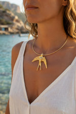 Kırlangıç Model Gold Renk Choker Kadın Kolye