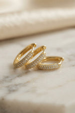 3 lü Set Gold Renk Zirkon Taşlı Kare Halka Küpe