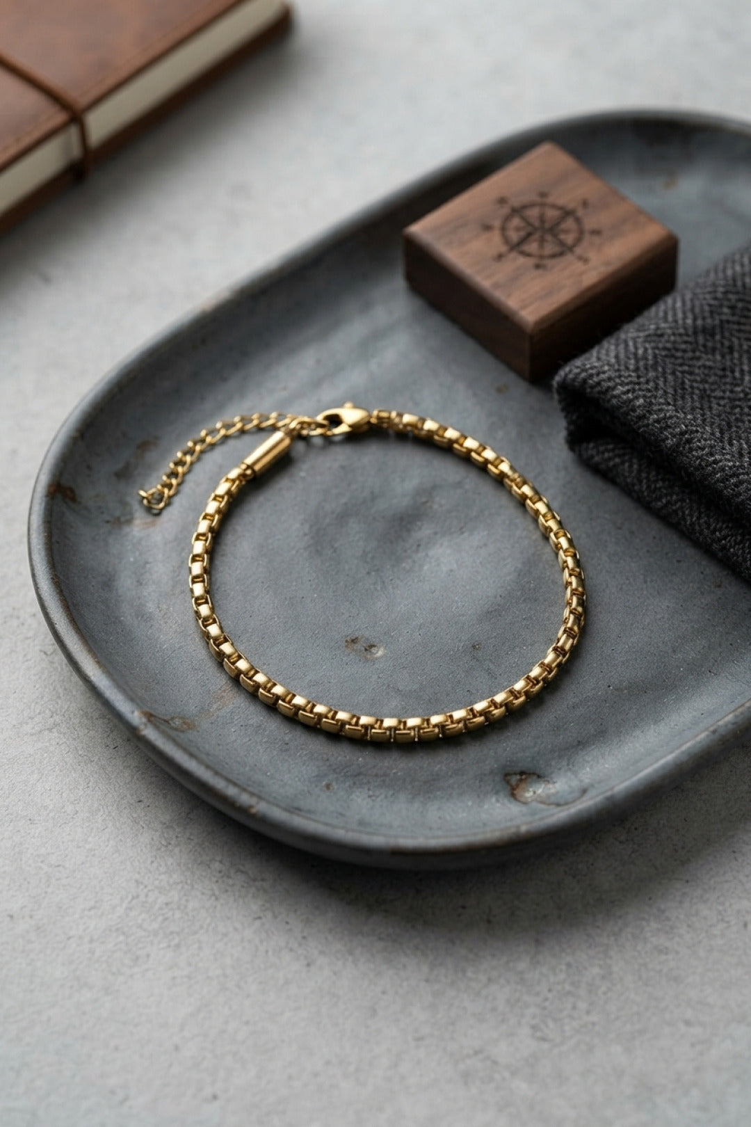 316L Çelik Gold Renk Kutu Zincir Erkek Bileklik
