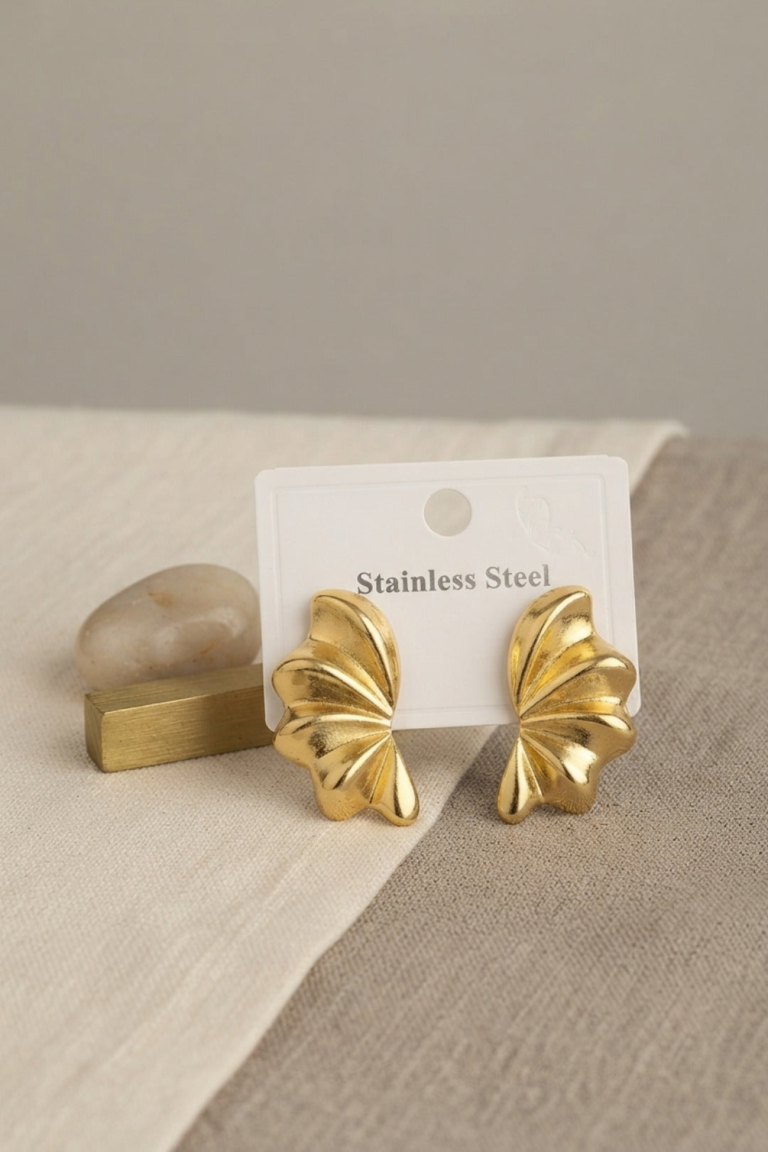 316L Çelik Gold Renk Vintage 3D Dalgalı Model Küpe