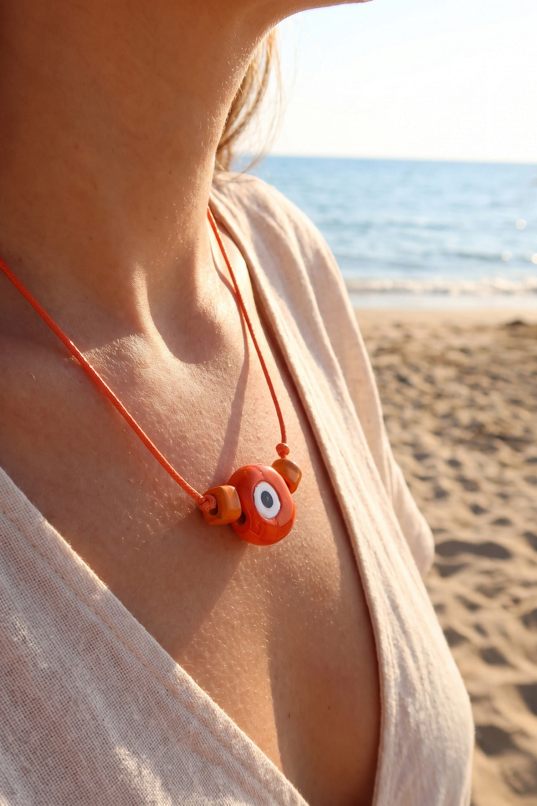Handmade Bohem Turuncu Nazar Kolye