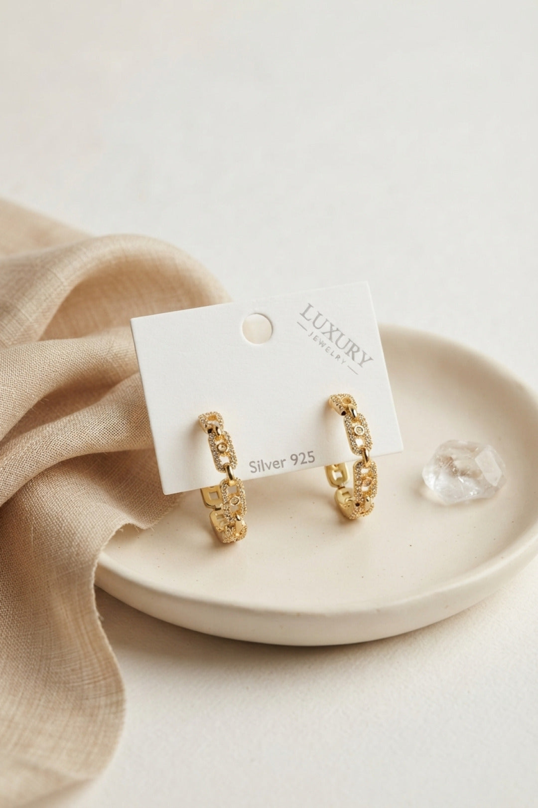 Gold Renk Zirkon Taşlı Messika Model Halka Kadın Küpe