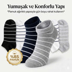 Ekonomik Kadın Patik Çorap 5'li Paket %85 Pamuklu Çizgili Yumuşak Konforlu Nefes Alabilir Set
