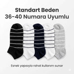 Ekonomik Kadın Patik Çorap 5'li Paket %85 Pamuklu Çizgili Yumuşak Konforlu Nefes Alabilir Set