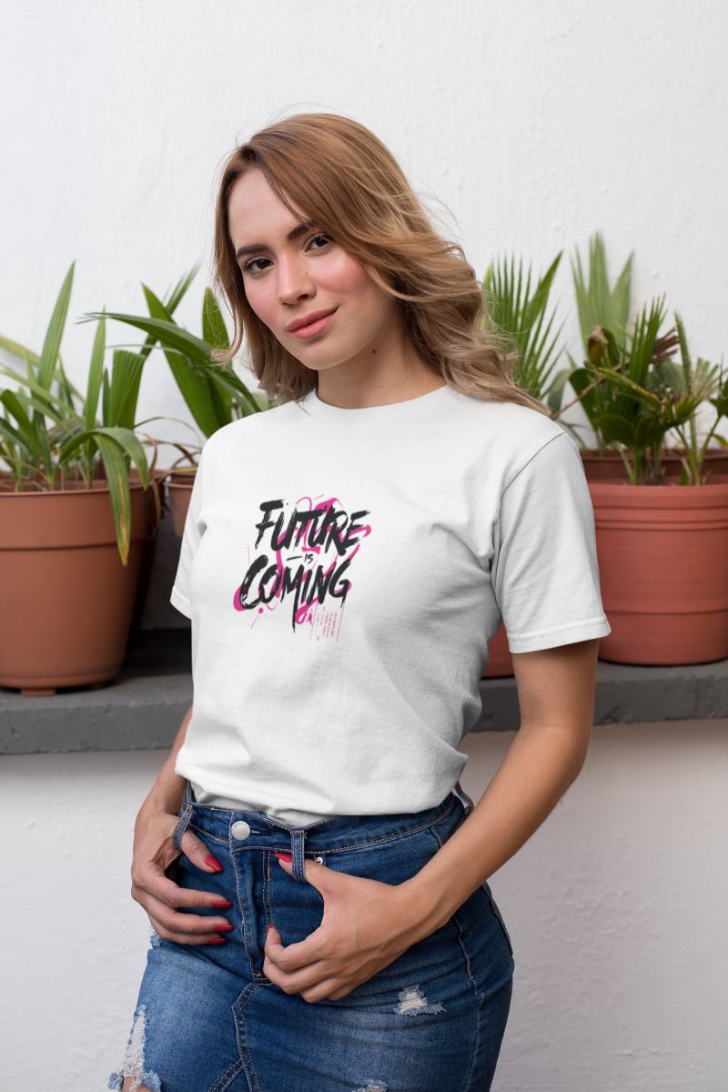 Kadın Özel Baskılı Modern Fit %100 Pamuk Bisiklet Yaka T-Shirt