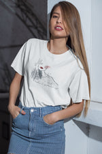 Kadın Özel Baskılı Modern Fit %100 Pamuk Bisiklet Yaka T-Shirt