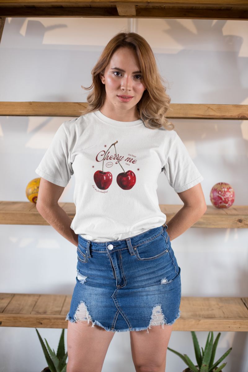 Kadın Özel Baskılı Modern Fit %100 Pamuk Bisiklet Yaka T-Shirt