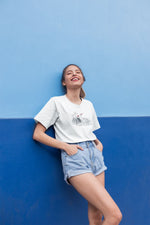 Kadın Özel Baskılı Modern Fit %100 Pamuk Bisiklet Yaka T-Shirt