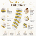 Peluş Çizgili Kadın Uyku Çorabı 36-40 Yumuşak Sıcak Tutan Sıkmayan Ev Çorabı Sarı Beyaz