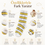 Peluş Çizgili Kadın Uyku Çorabı 36-40 Yumuşak Sıcak Tutan Sıkmayan Ev Çorabı Sarı Beyaz