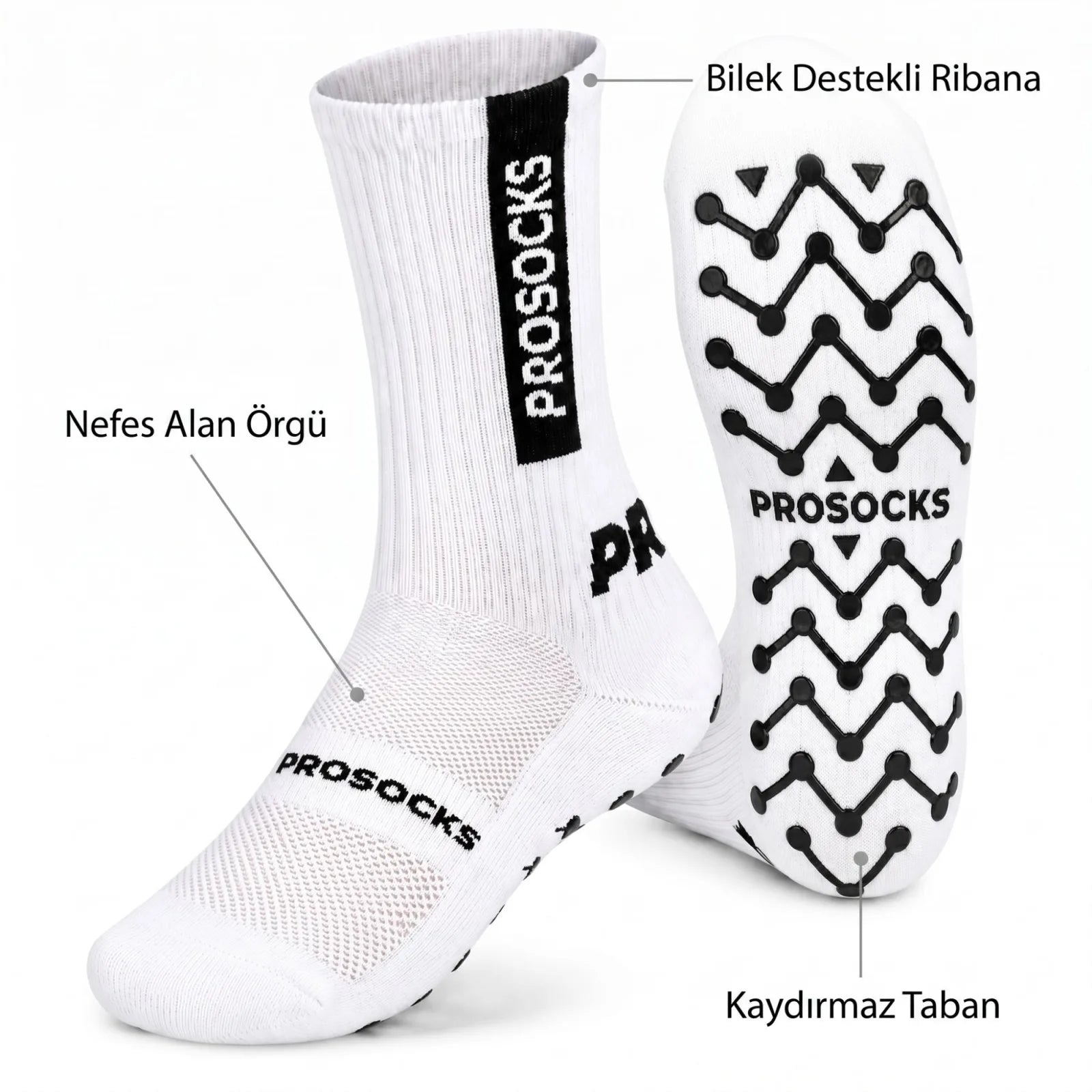Kaydırmaz Spor Çorabı Beyaz | Nefes Alan, Bilek Destekli, Güçlü Tutuşlu Performans Çorabı