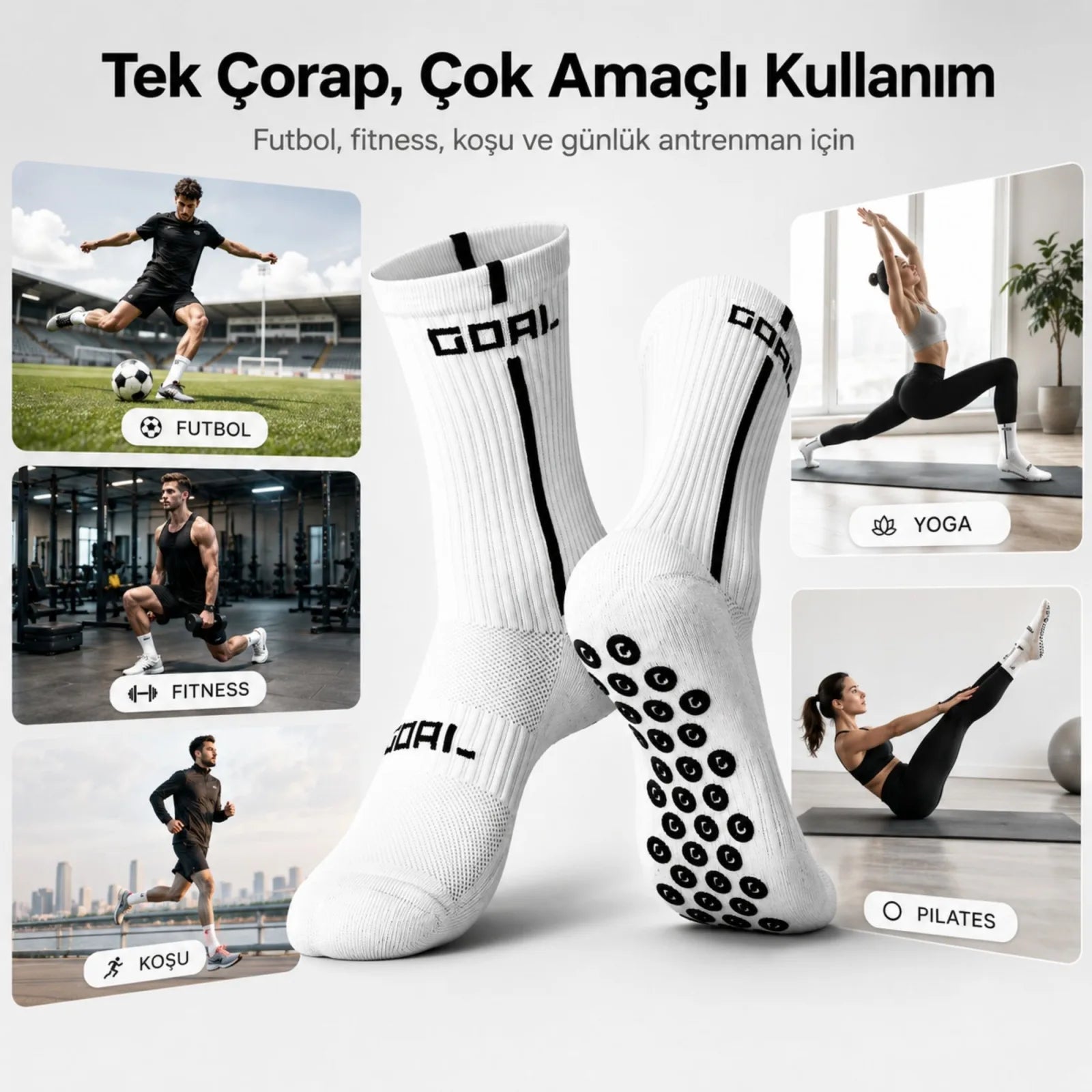 Kaydırmaz Futbol Çorabı Beyaz | Bilek Destekli, Denge ve Tutuş Sunan Spor Çorabı