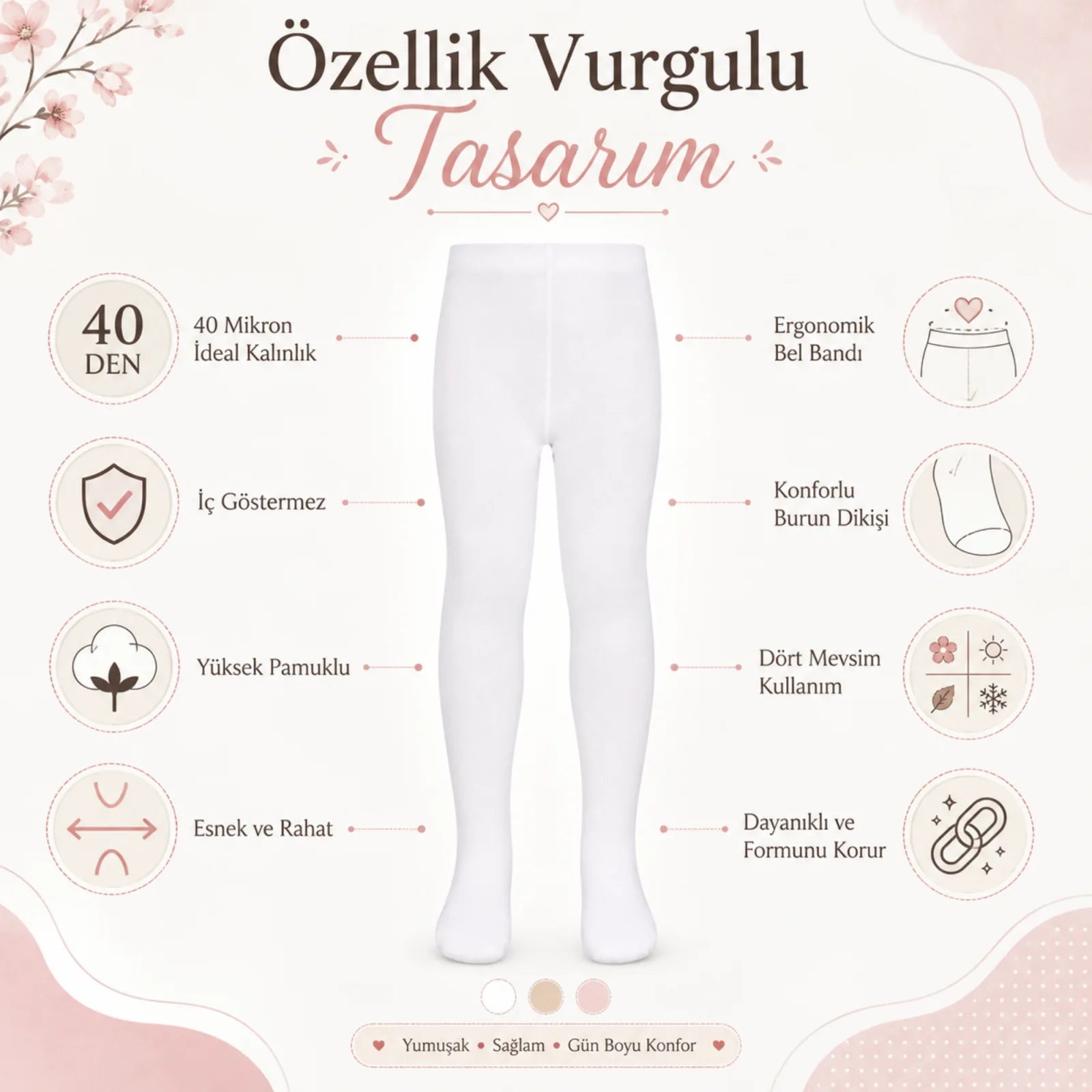 Kız Çocuk Beyaz 40 Denye Opak Külotlu Çorap Okul Bale ve Özel Gün Çorabı