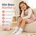 Kız Çocuk 3'lü Beyaz Dantelli Soket Çorap, Yüksek Pamuklu Okul Gösteri ve Özel Gün Çorabı