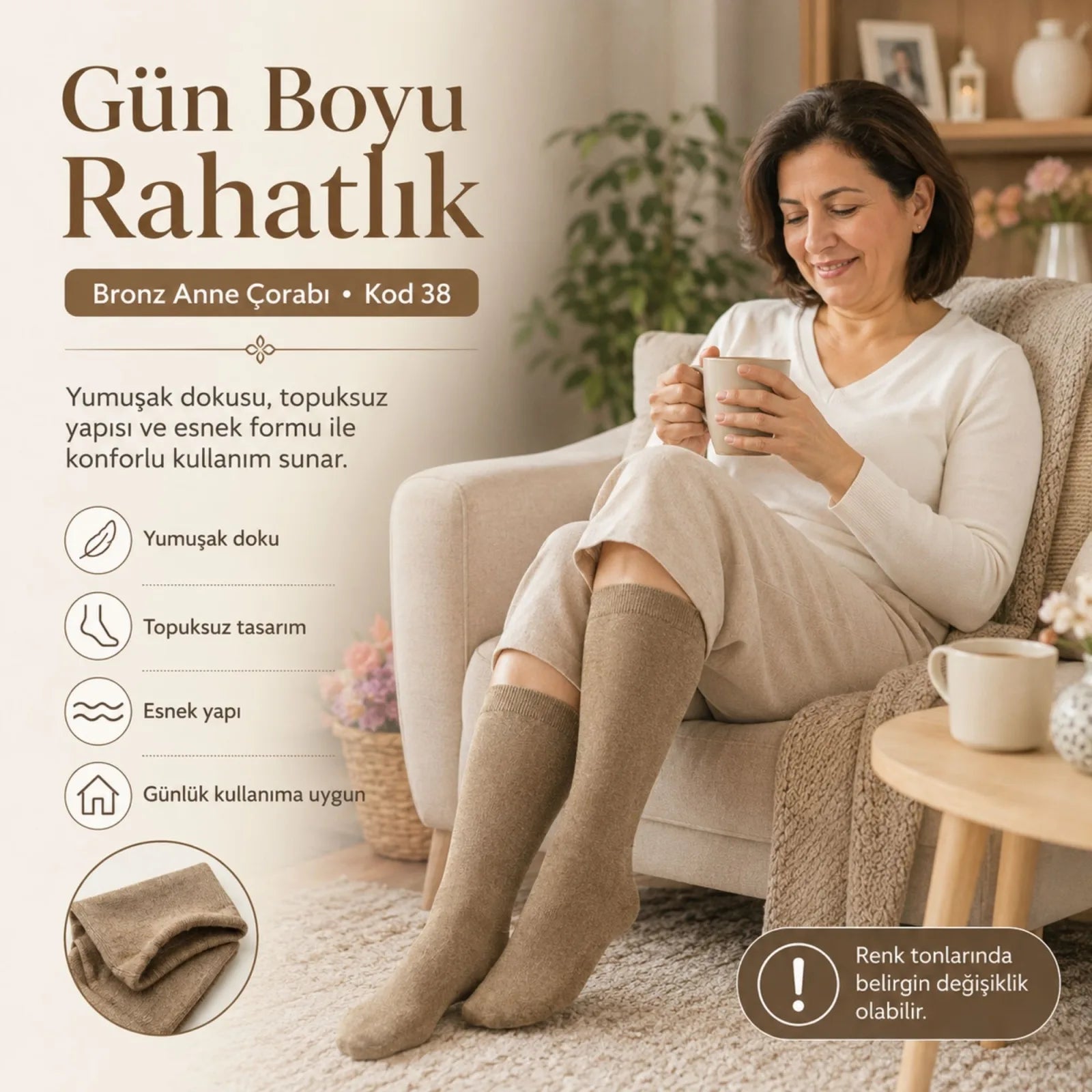 Kadın 40 Denye 12'li İnce Anne Çorabı Dizaltı Topuksuz Esnek Günlük Kullanım Çorabı Ten Siyah Bronz Vizon