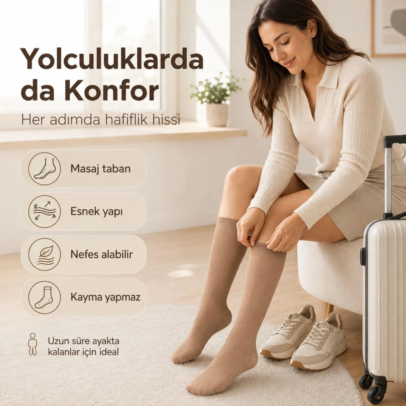 Kadın 6’lı Anne Masaj Tabanlı Dizaltı Çorap 80 Denye Esnek Rahat Günlük Kullanım