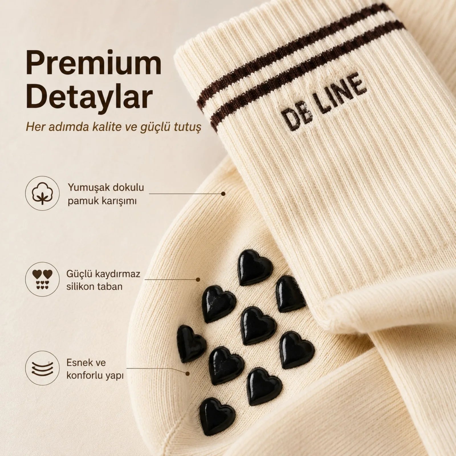 DB LINE Kaydırmaz Pilates Yoga Çorabı Pamuklu Silikon Tabanlı Barre Stüdyo Spor Çorabı