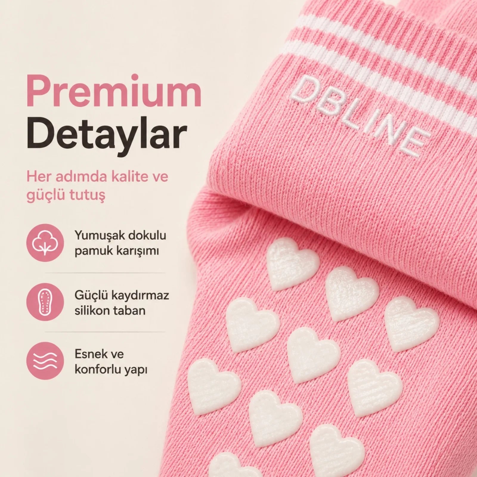 DB LINE Kaydırmaz 8'li Pilates Yoga Çorabı Pamuklu Silikon Tabanlı Barre Stüdyo Spor Çorabı