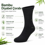 Bambu Diyabet Çorabı Lastiksiz Dikişsiz Burun Siyah Uzun Konç Hassas Ayaklar İçin
