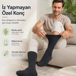 Bambu Diyabet Çorabı Lastiksiz Dikişsiz Burun Siyah Uzun Konç Hassas Ayaklar İçin
