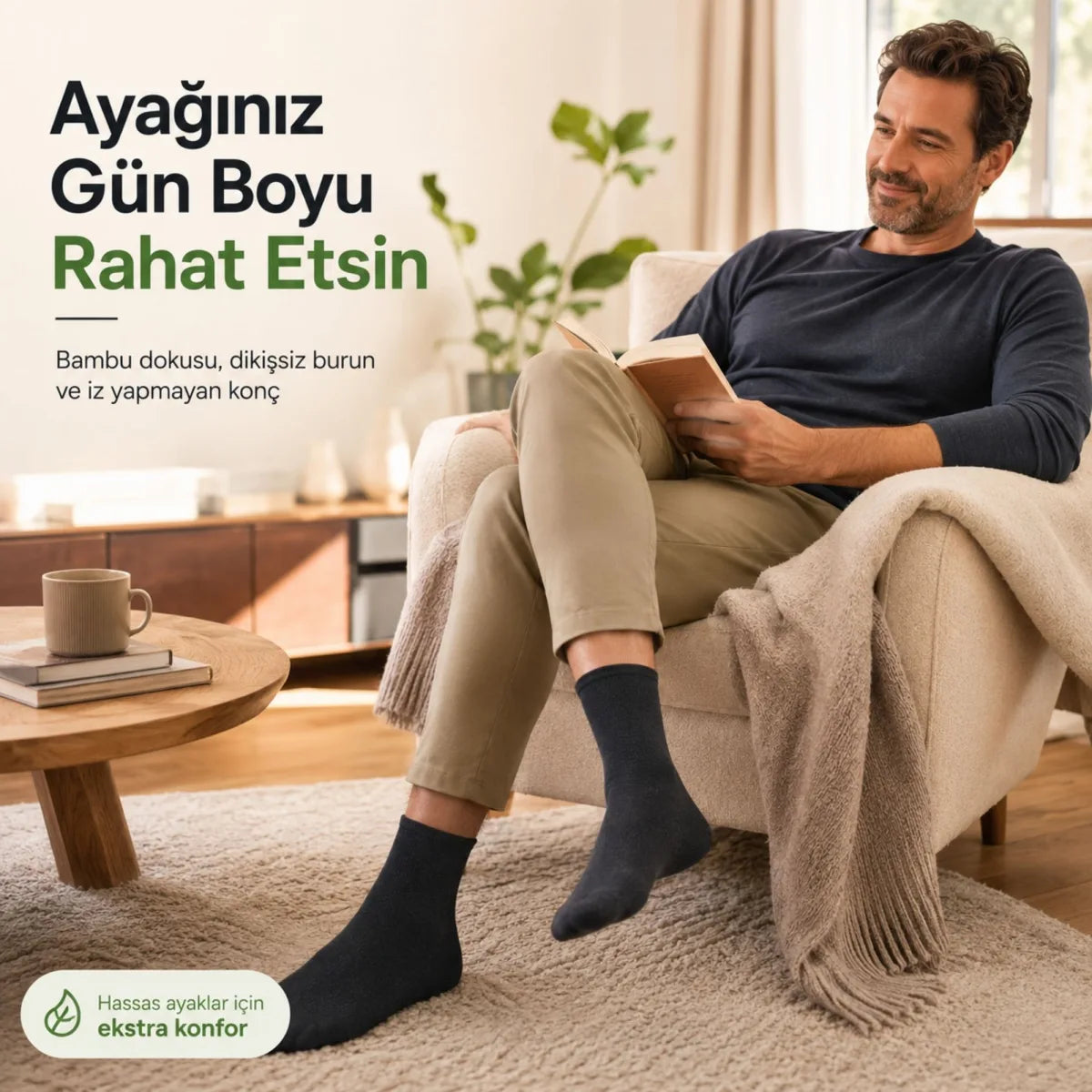 Bambu Diyabet Çorabı Lastiksiz Dikişsiz Burun Siyah Uzun Konç Hassas Ayaklar İçin