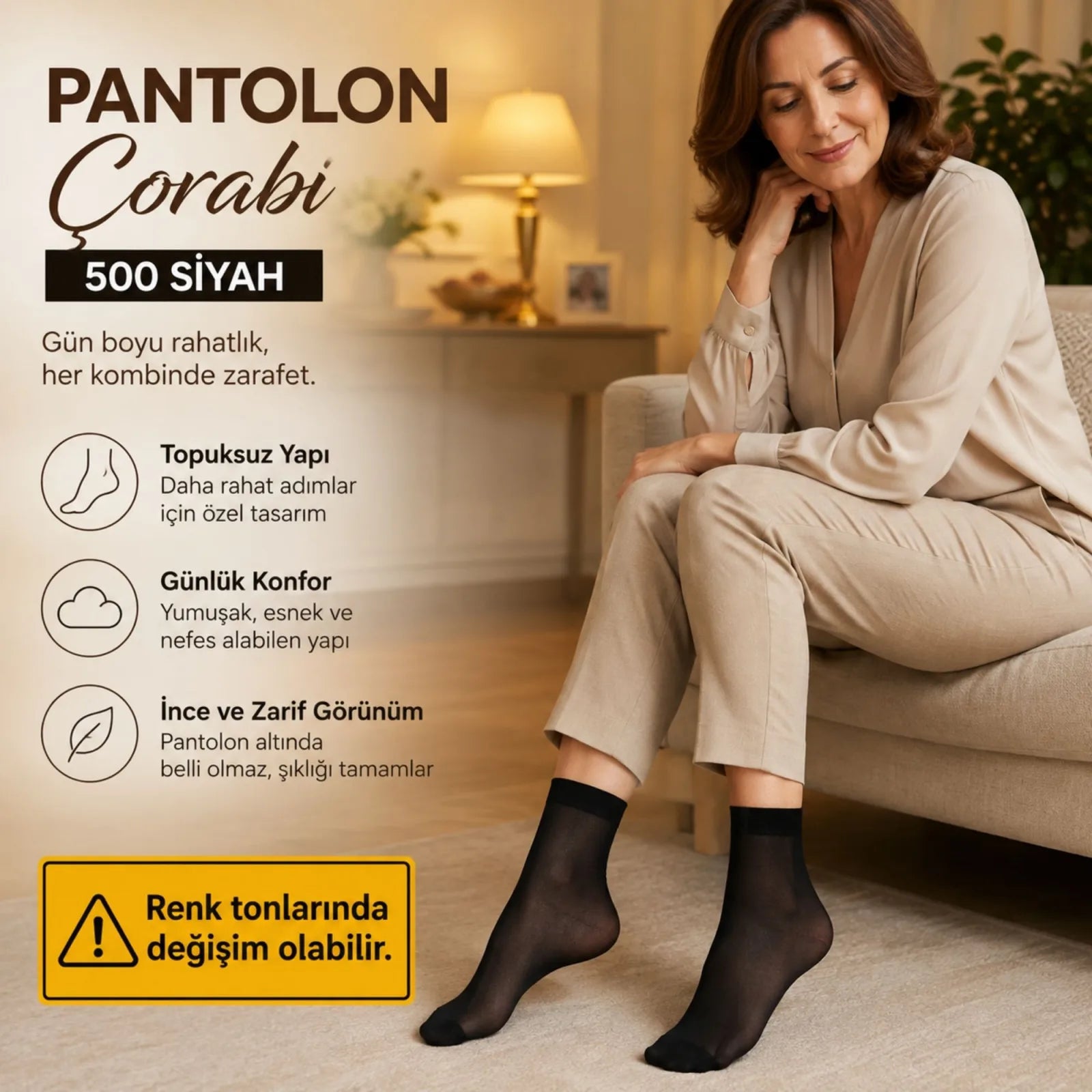 Kadın Pantolon Çorabı 12 Çift Siyah ve Ten İnce Topuksuz Günlük Rahat Bilek Çorabı