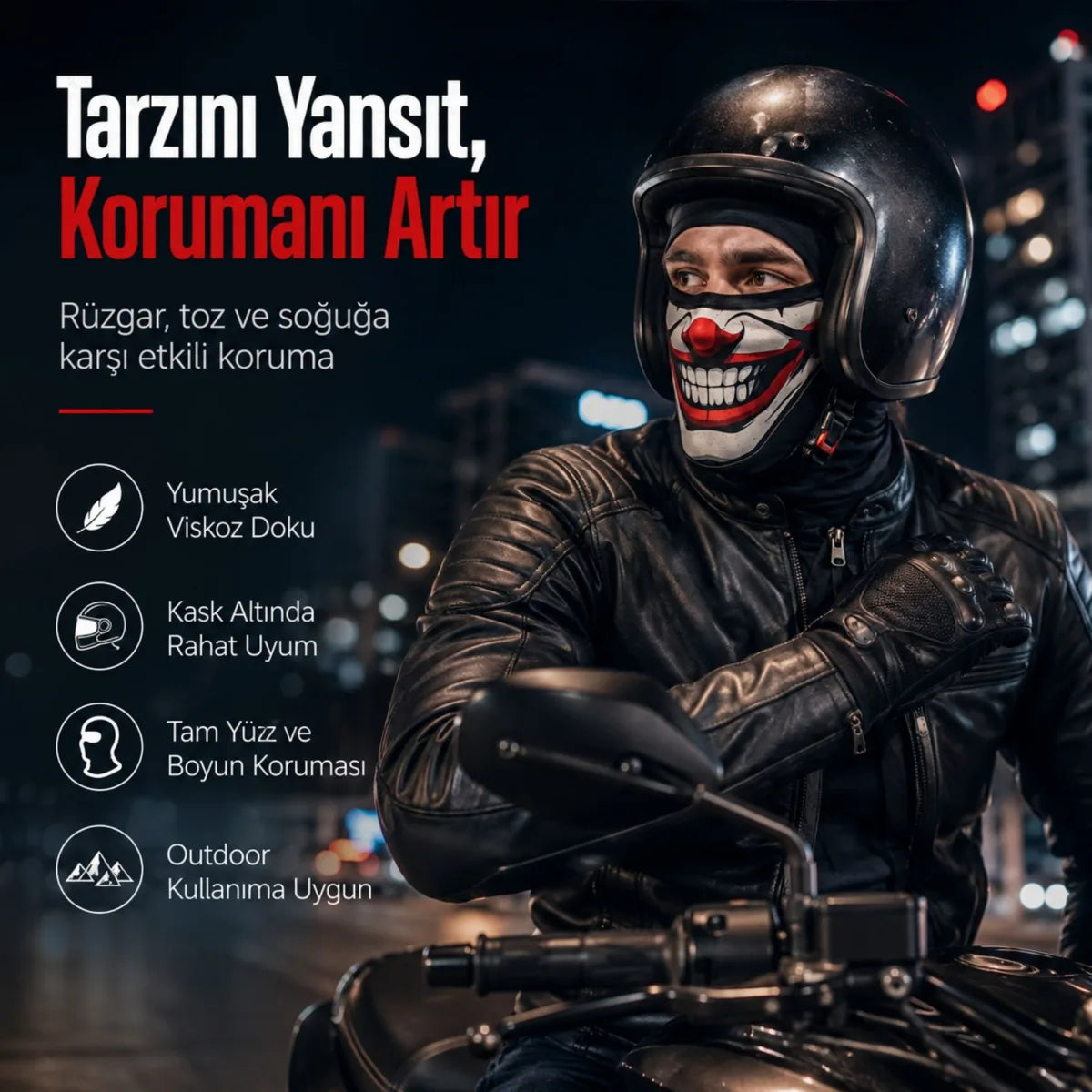 Unisex Palyaço Baskılı Balaklava Maske 1 Adet Tek Beden Viskoz Kask İçi Outdoor Motosiklet Maskesi