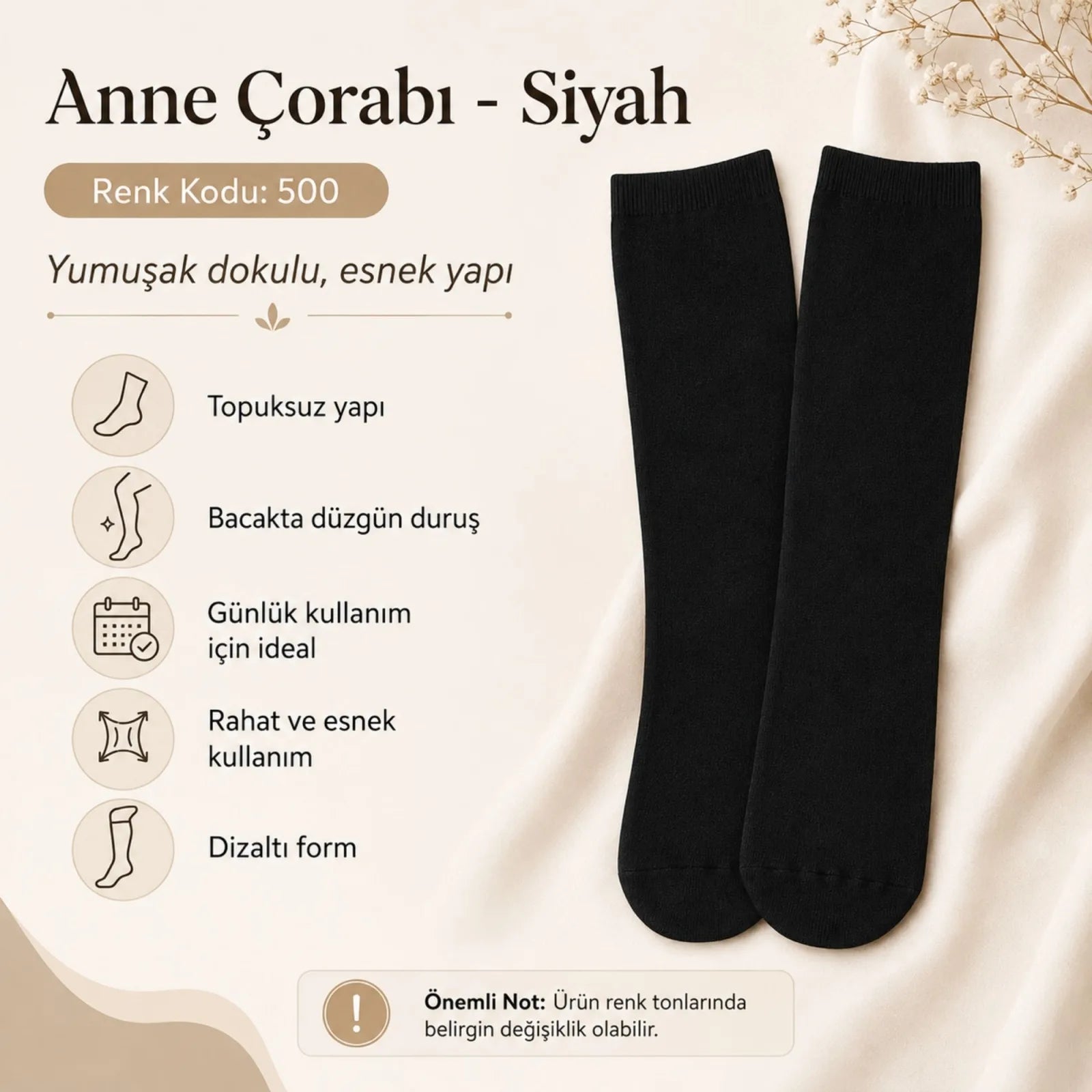 Kadın 70 Denye 12'li Kalın Anne Çorabı Dizaltı Topuksuz Esnek Günlük Kullanım Çorabı Ten Siyah Bronz Vizon