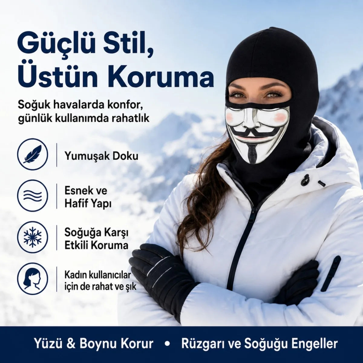 Unisex Anonymous Baskılı Balaklava 1 Adet Tek Beden Viskoz Kask İçi Motosiklet Maskesi