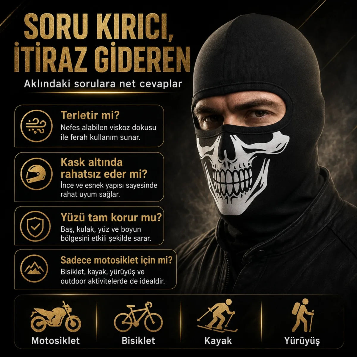 Unisex Kuru Kafa Baskılı Balaklava 1 Adet Tek Beden Viskoz Kask İçi Motosiklet Maskesi