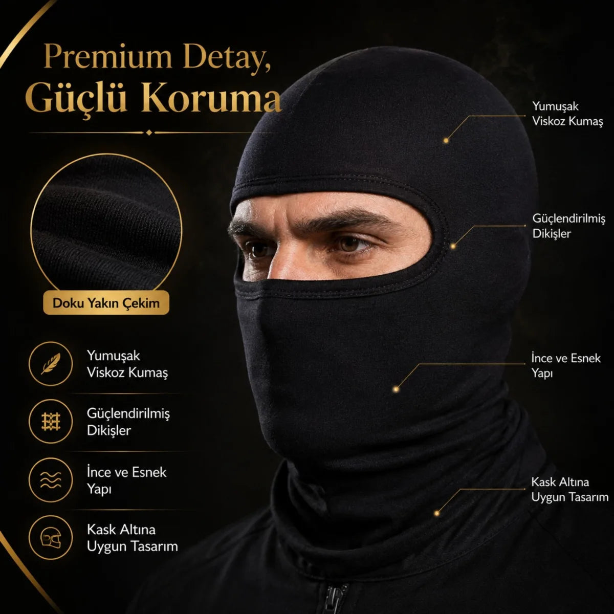 Unisex Düz Siyah Balaklava 1 Adet Tek Beden Viskoz Kask İçi Motosiklet Outdoor Maske