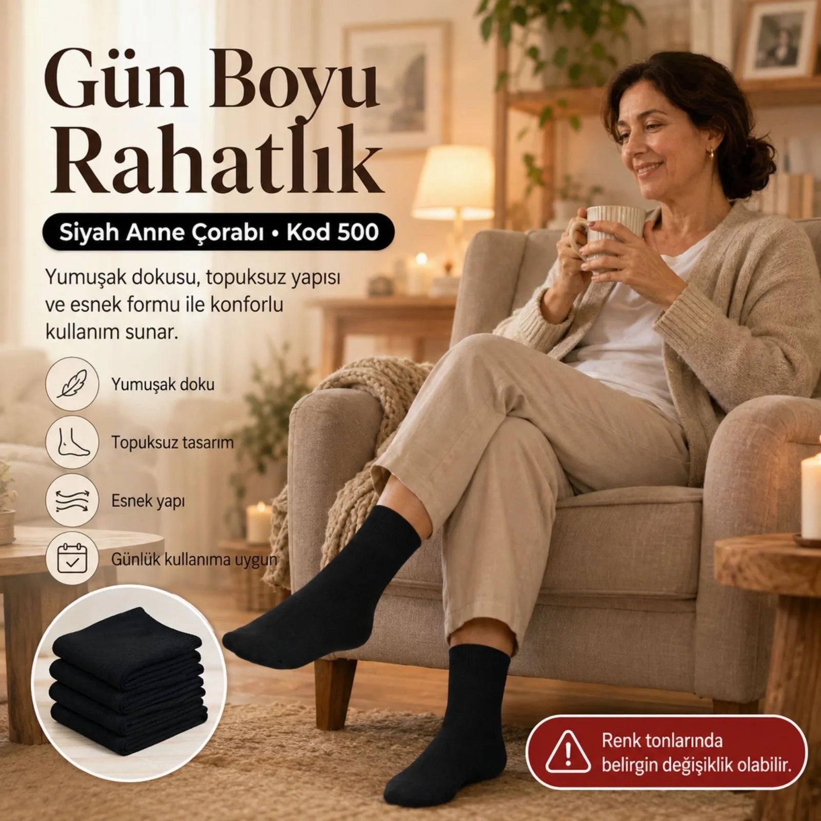 Kadın 40 Denye 12'li İnce Anne Çorabı Dizaltı Topuksuz Esnek Günlük Kullanım Çorabı Ten Siyah Bronz Vizon