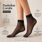 Kadın Pantolon Çorabı 6 Çift Siyah ve Ten İnce Topuksuz Günlük Rahat Bilek Çorabı
