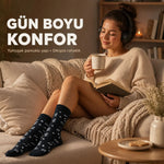 Müzik Notalı Kadın Soket Çorap 36-40 Pamuklu Dikişsiz Burun Siyah Beyaz Uzun Konç