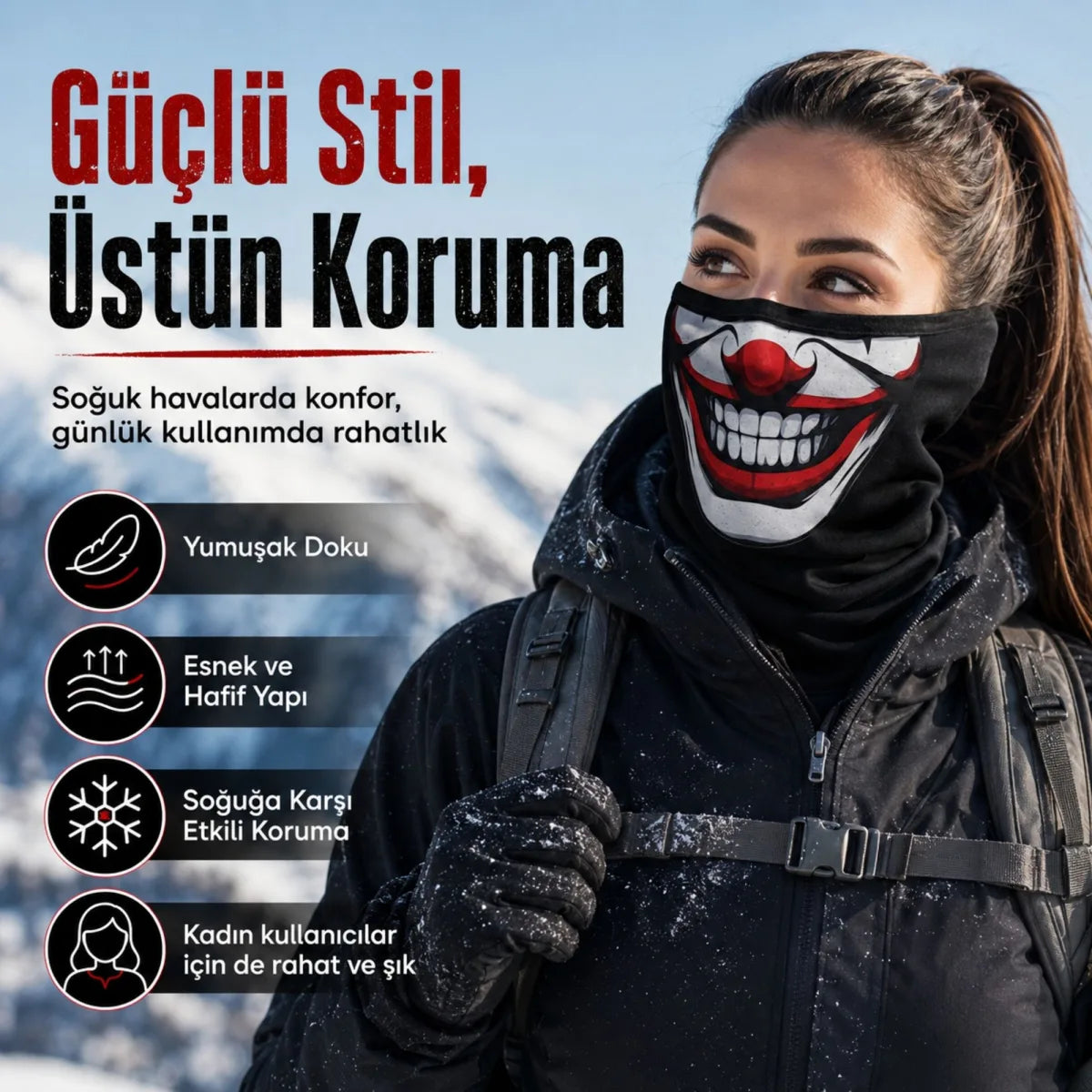 Unisex Palyaço Baskılı Balaklava Maske 1 Adet Tek Beden Viskoz Kask İçi Outdoor Motosiklet Maskesi