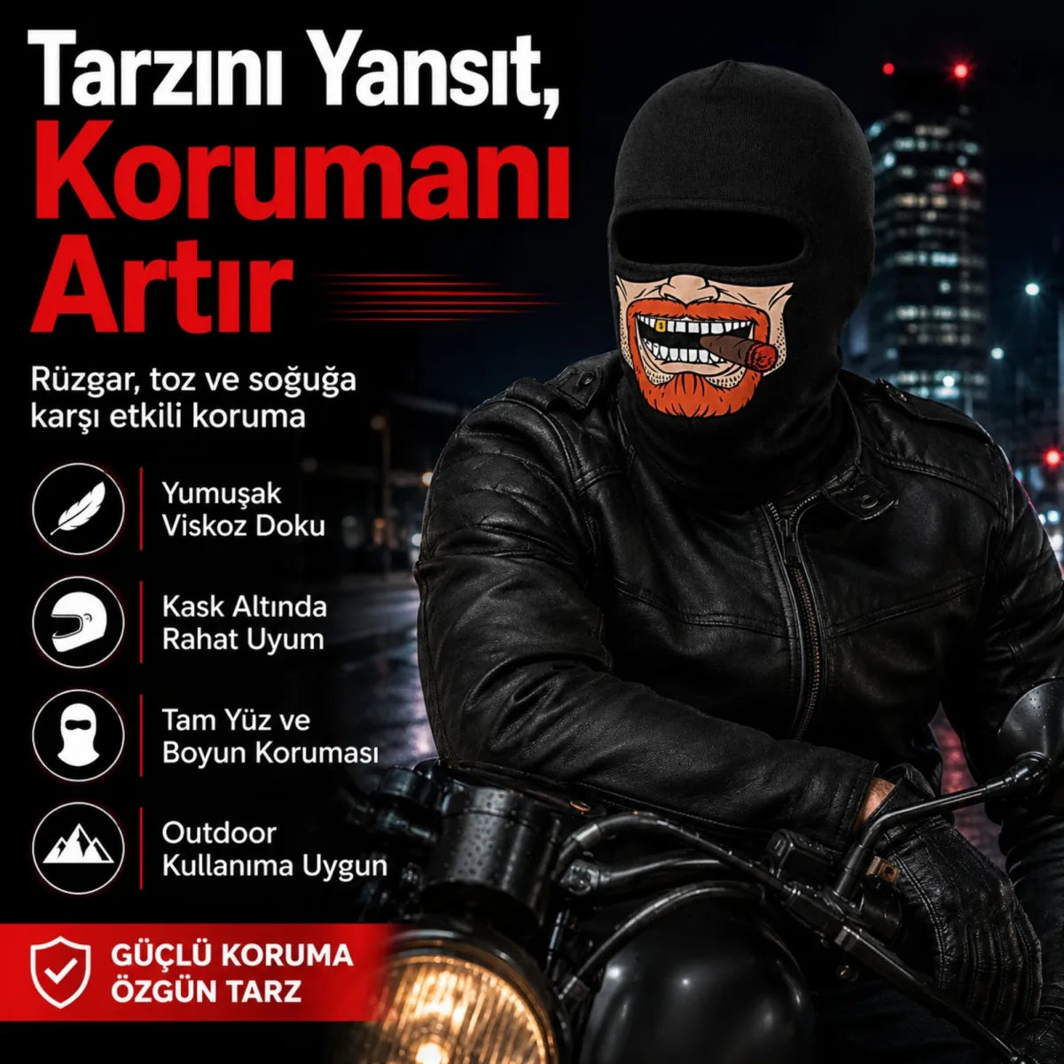 Unisex Sakallı Puro Baskılı Balaklava 1 Adet Tek Beden Viskoz Kask İçi Outdoor Maske