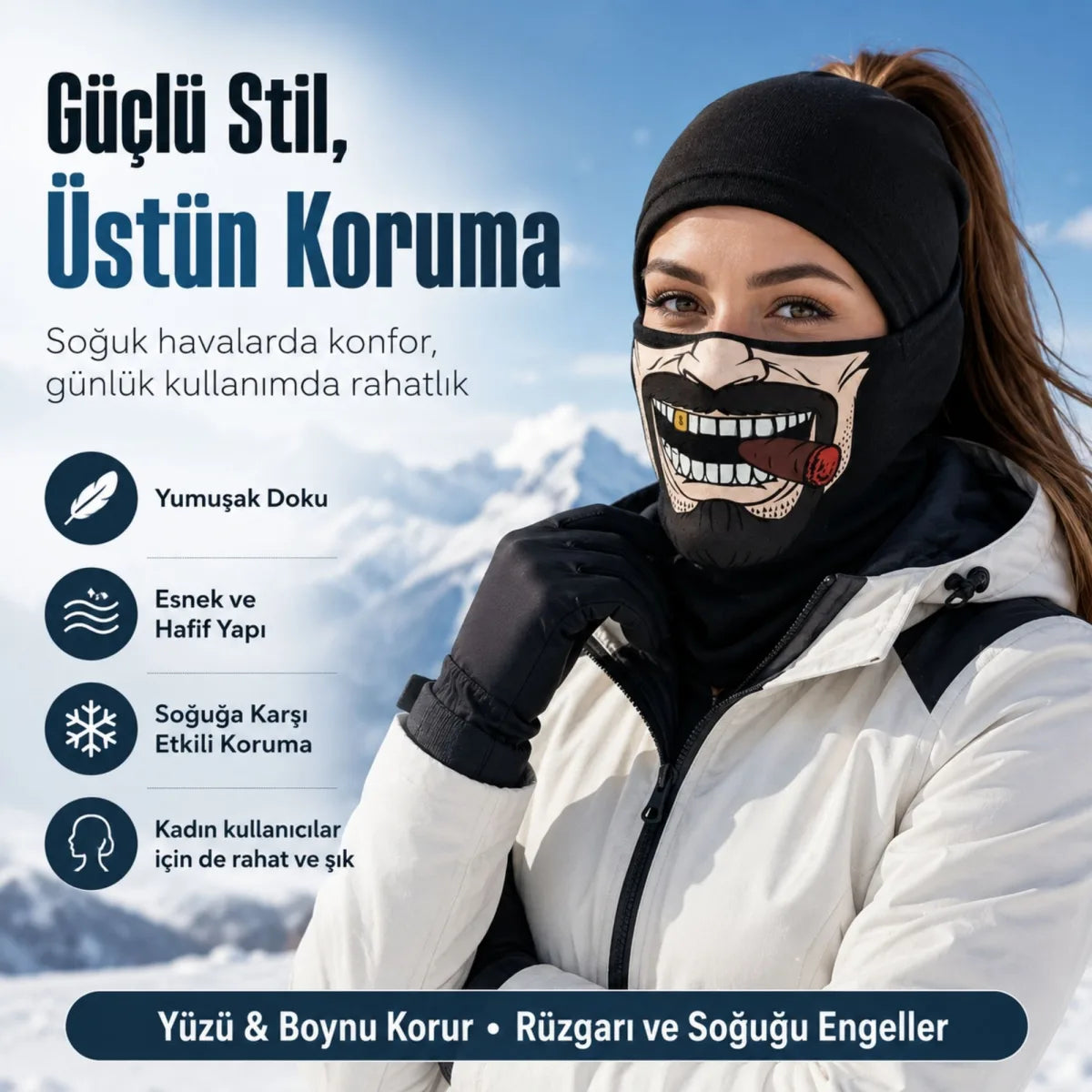 Unisex Bıyık Puro Baskılı Balaklava 1 Adet Tek Beden Viskoz Kask İçi Motosiklet Maskesi