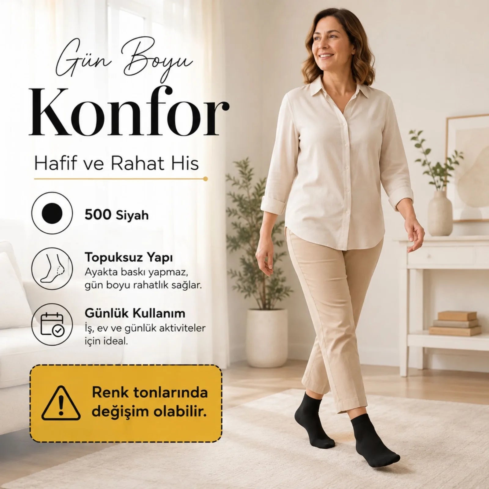 Kadın Pantolon Çorabı 12 Çift Siyah ve Ten İnce Topuksuz Günlük Rahat Bilek Çorabı