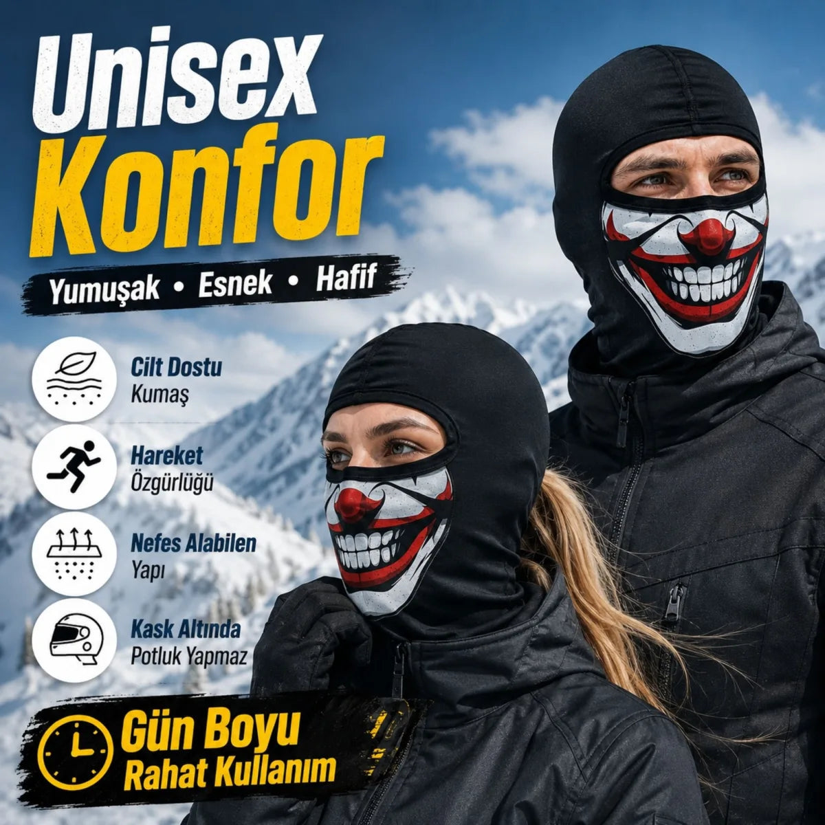 Unisex Palyaço Baskılı Balaklava Maske 1 Adet Tek Beden Viskoz Kask İçi Outdoor Motosiklet Maskesi
